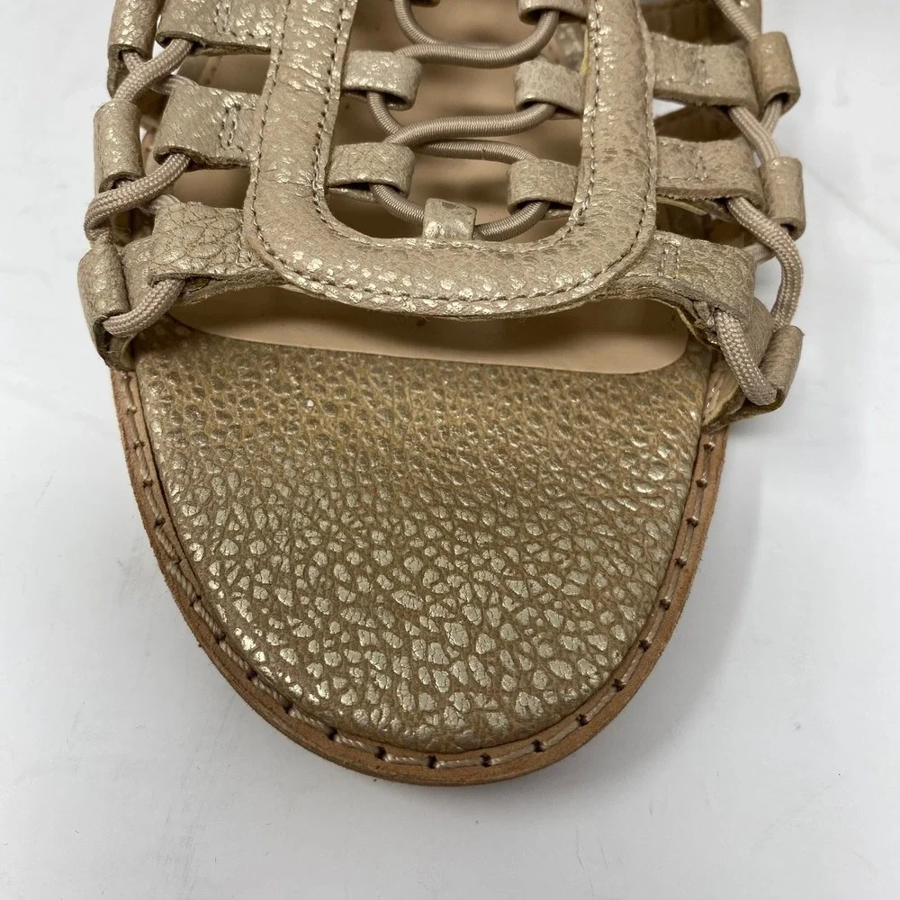 Vince Camuto Women 8W Richetta Gladiator Wedge Sandals Gold Leather Strappy Cage